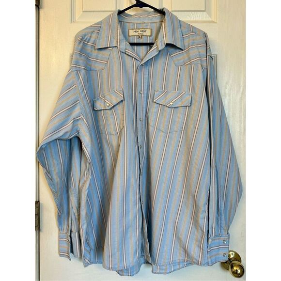 Vintage Nine West Blue Striped Pearl Snap Western Shirt Men’s XL - Picture 1 of 9
